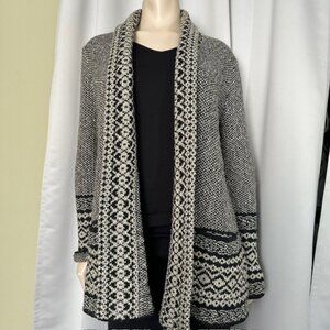 Lucky Brand - Border Open front Cardigan Black/Ivory with front Pockets Size Sm